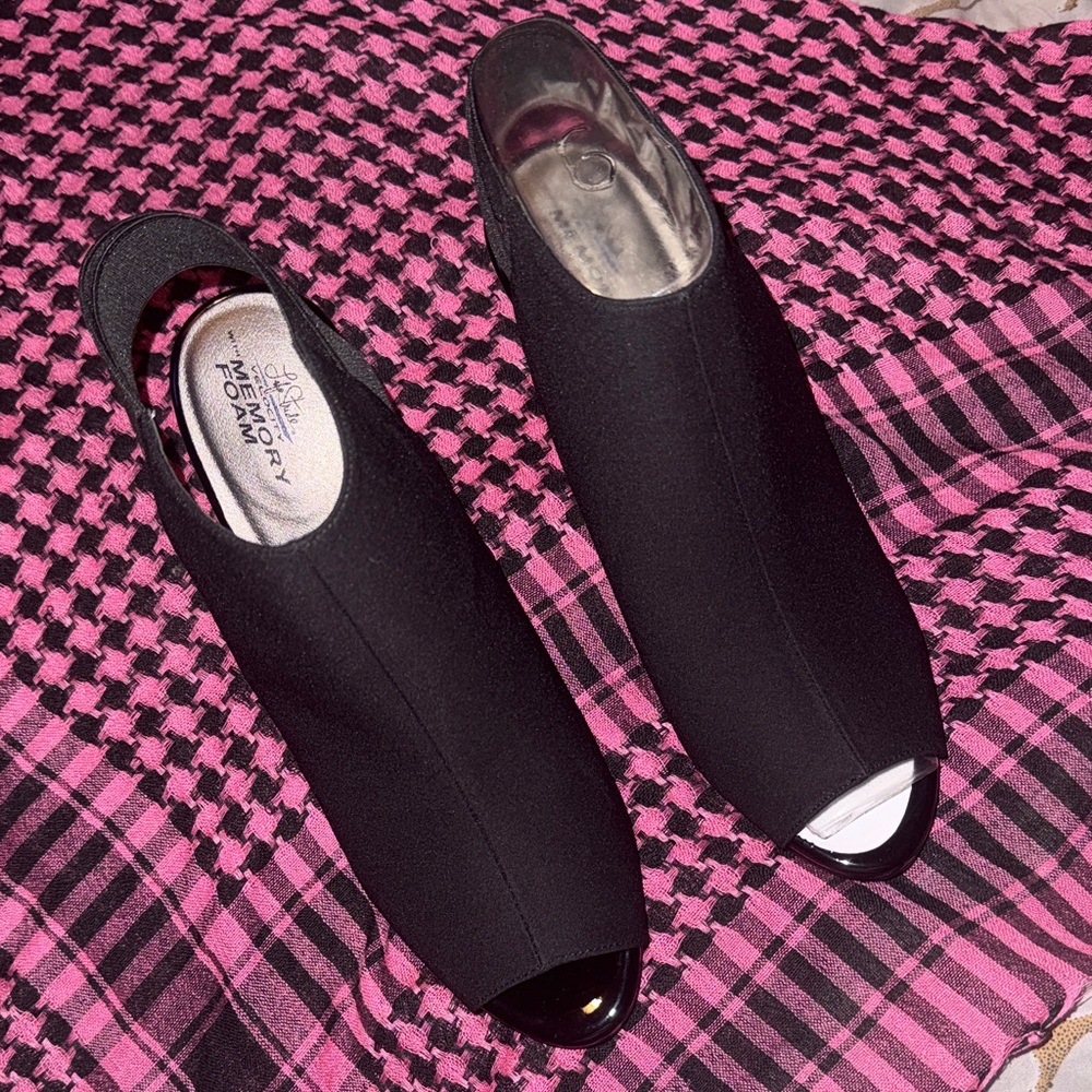 Life Stride Velocity Memory Foam Black Women's Heels Size 9.5 Peep Toe Booties - Picture 7 of 15